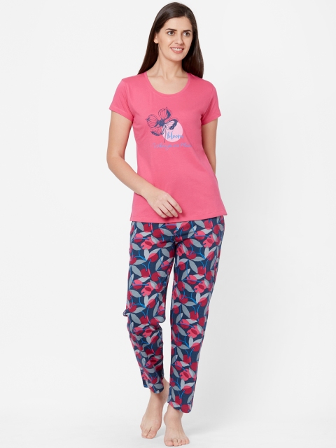 

Juliet Women Pink & Navy Blue Printed Night Suit