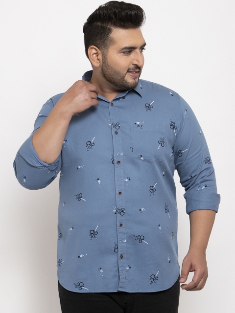 

plusS Men Blue & Black Regular Fit Printed Casual Shirt