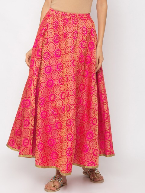 

Globus Women Pink & Gold-Coloured Printed Flared Maxi Skirt