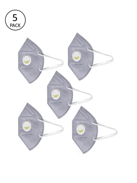 

OOMPH Unisex Pack Of 5 5-Ply Anti-Pollution Reusable KN95 Mask, Grey