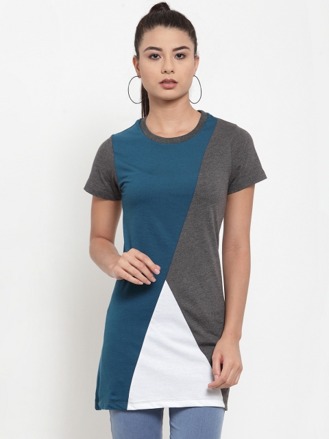

Kalt Women's White & Teal Blue Colourblocked Tunic