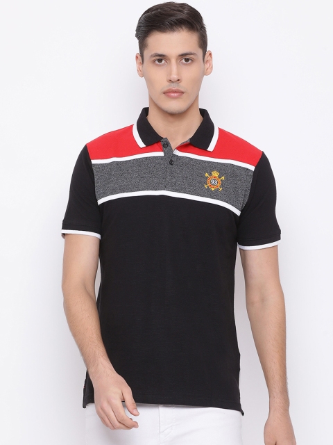 Men Black Colourblocked Polo Collar T-shirt
