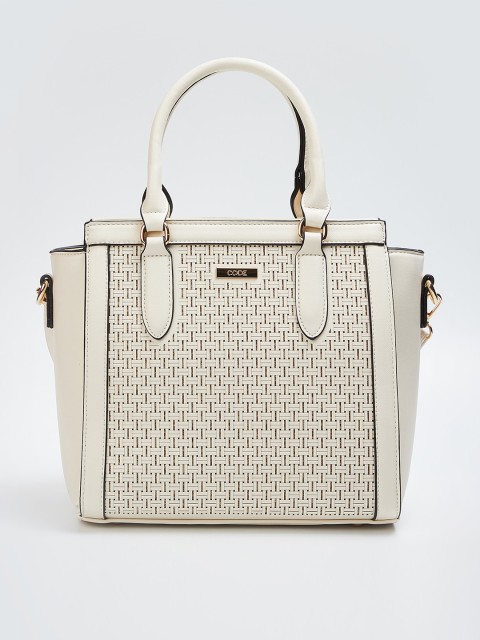 

CODE by Lifestyle Cream-Coloured Self Design Handheld Bag