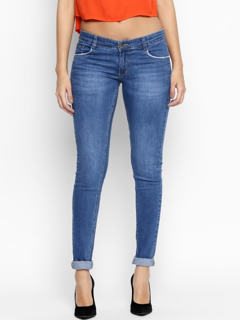 

PURPLE WATER Women Blue Slim Fit Mid-Rise Low Distress Stretchable Jeans