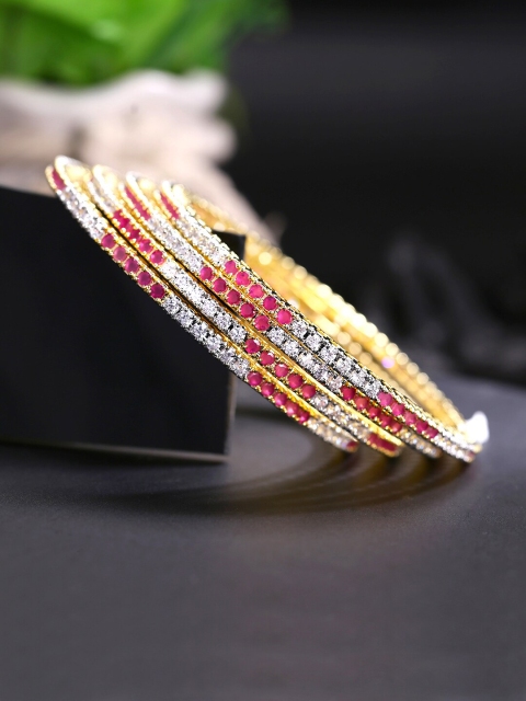 

Yellow Chimes Set Of 4 Gold-Plated Pink & White AD-Studded Handcrafted Bangles