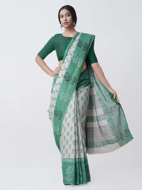 

Unnati Silks Grey & Green Organza Printed Kota Saree