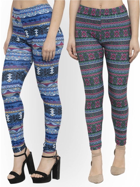 

KLOTTHE Women Pack Of 2 Printed Leggings, Blue