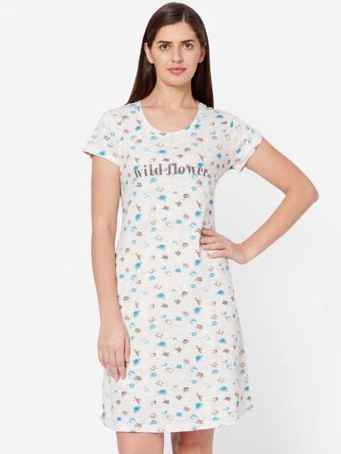 

Juliet Cream-Coloured & Blue Printed Sleep Shirt