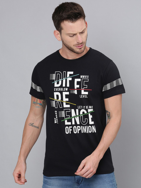 

Difference of Opinion Men Black Printed Round Neck Pure Cotton T-shirt