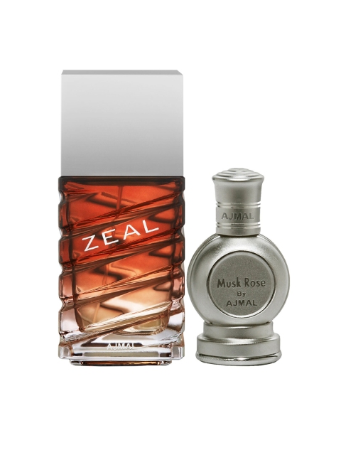 

Ajmal Aquatic Woody Zeal EDP 100ml & Musk Rose CP Oil Floral Alcohol-free Attar 12ml, Multi