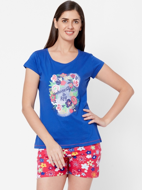 

Juliet Women Blue & Red Printed Nightsuit