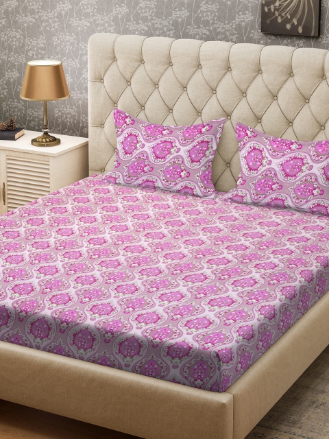 

CORE Designed by SPACES Pink & Off-White Floral 104 TC Cotton 1 Queen Bedsheet with 2 Pillow Covers