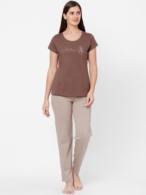 

Juliet Women Brown & Taupe Printed Night suit