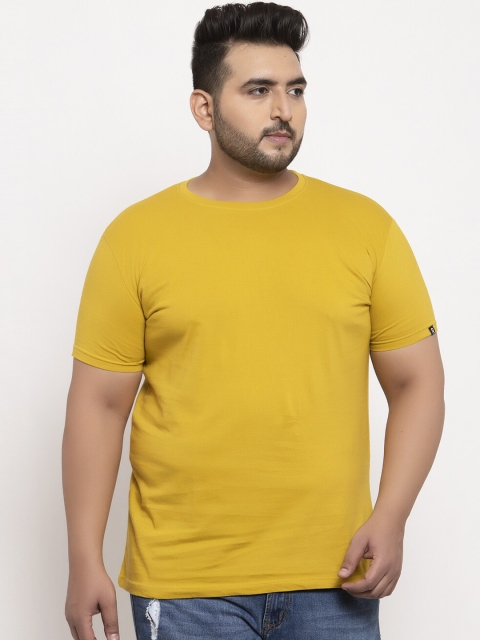 

Rodzen Men Yellow Solid Round Neck T-shirt