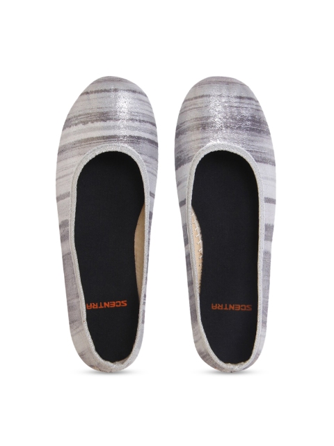 

SCENTRA Women Silver-Toned Striped Canvas Ballerinas