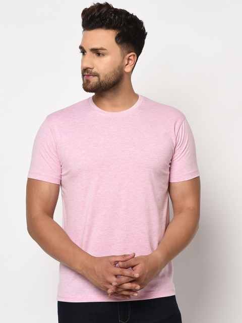 

ELEGANCE Men Pink Solid Round Neck T-shirt