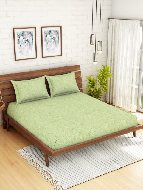 

SPACES Green Solid 210 TC Cotton 1 King Bedsheet with 2 Pillow Covers