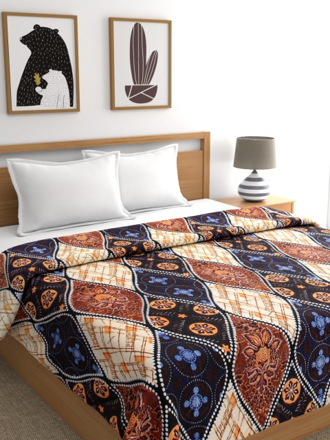 

A Homes Grace Blue & Brown Ethnic Motifs AC Room 233 GSM Double Bed Blanket