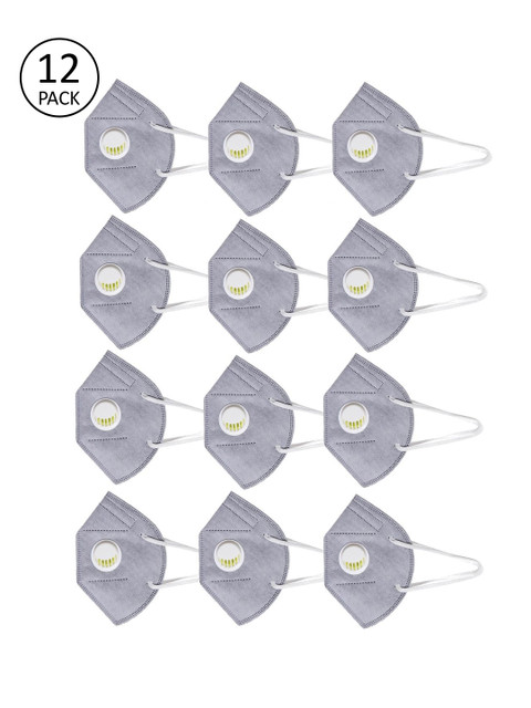 

OOMPH Unisex Grey 12 Pcs 5-Ply Anti-Pollution Valved Reusable Masks
