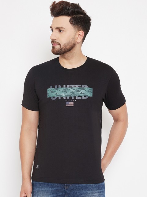 

Adobe Men Black & Blue Printed Round Neck T-shirt