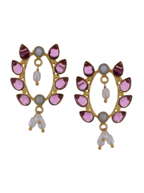 

Silvermerc Designs Gold-Plated & Pink Sterling Silver Leaf Shaped Drop Earrings