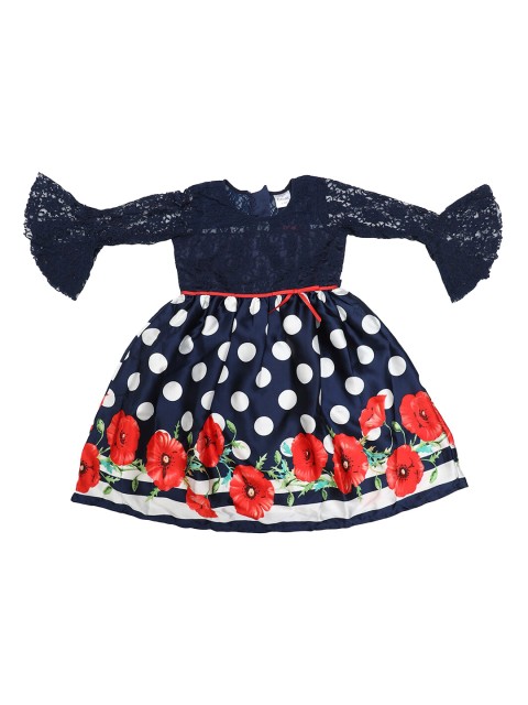 

Doodle Girls Navy Blue & White Printed Fit and Flare Dress