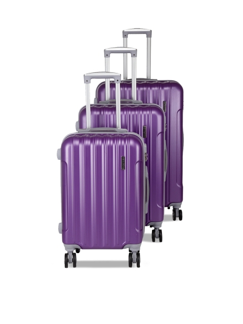

Teakwood Leathers Unisex Set Of 3 Purple Textured Hard-Sided Trolley Suitcases