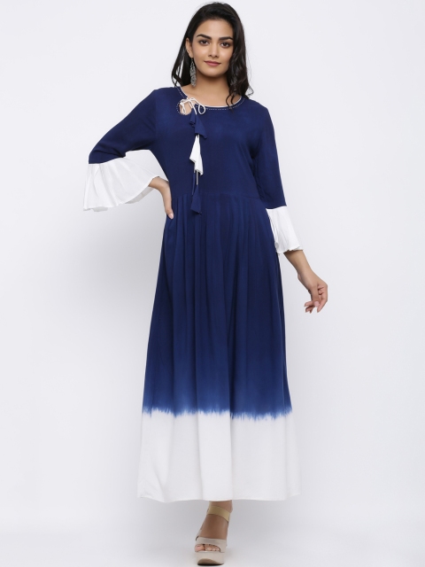 

Indi INSIDE Women Navy Blue & White Ombre Anarkali Kurta