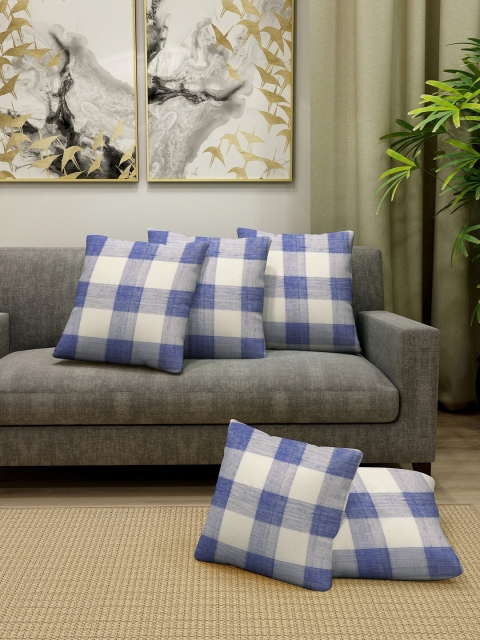 

KLOTTHE Set Of 5 Blue & White Checked Square Cushions