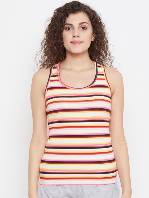 

Clovia Women White & Yellow Striped Camisole CM0013P19S