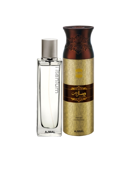 

Ajmal Men Set Of 2 Titanium EDP Perfume for skin 100ML & WisalDhahab Deodorant Spray 200ML, Multi