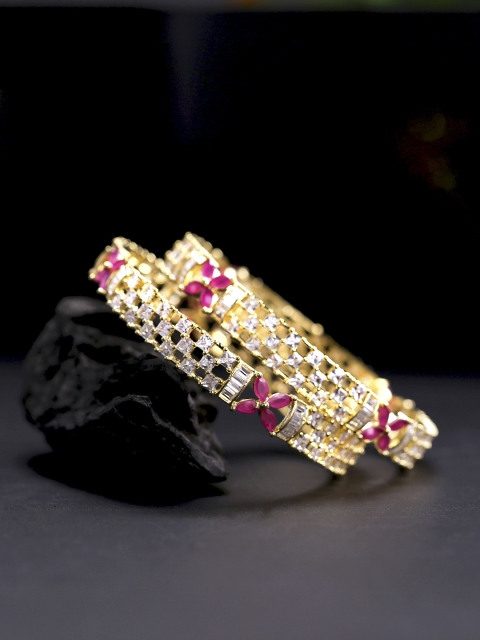

Yellow Chimes Set Of 2 Gold-Plated White & Pink AD-Studded Handcrafted Bangles