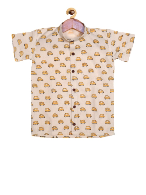 

SOULFULLY INDIAN Boys Off-White & Yellow Regular Fit Cars Printed Casual Shirt