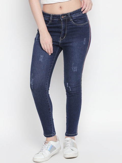 

PURPLE WATER Women Blue Slim Fit High-Rise Low Distress Stretchable Jeans