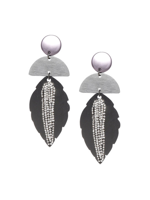 

Mali Fionna Black & Silver-Toned Leaf Shaped Drop Earrings