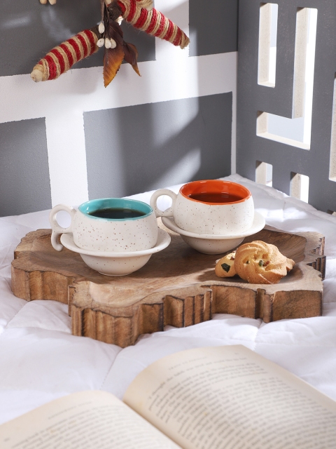 

CDI Set of 6 White & Orange Solid Ceramic Cups & Saucers