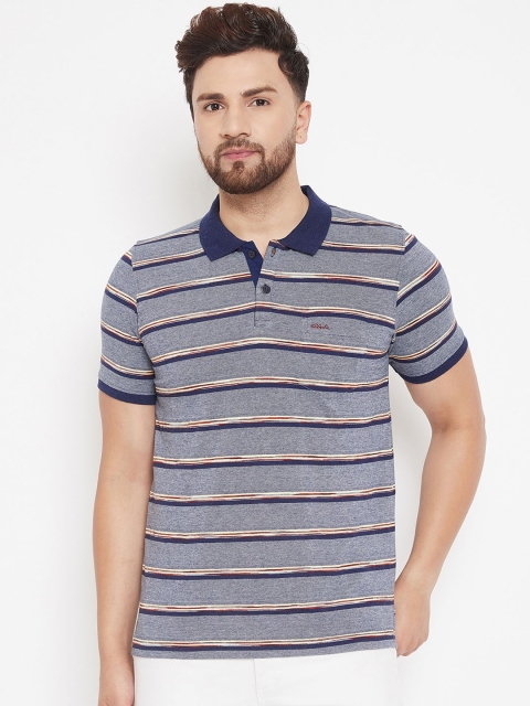 

Adobe Men Navy Blue Striped Polo Collar T-shirt