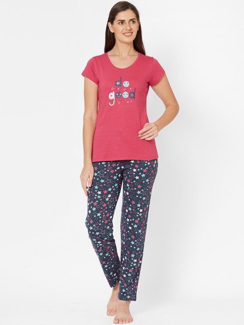 

Juliet Women Pink & Blue Printed Night suit