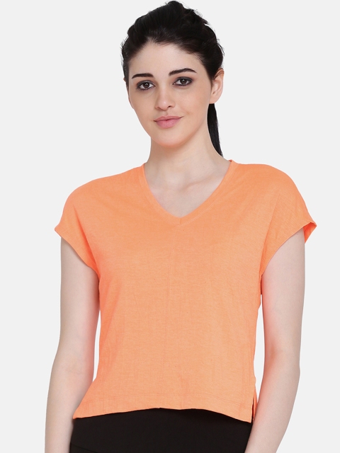 

Aesthetic Bodies Women Orange Solid V-Neck T-shirt