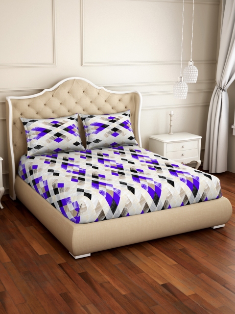 

CORE Designed by SPACES Violet & Black Geometric 104 TC Cotton 1 Queen Bedsheet with 2 Pillow Covers