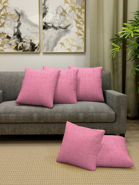 

KLOTTHE Set Of 5 Pink Self Design Square Floor Cushions With Filler
