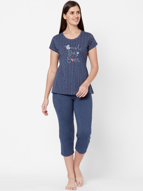 

Juliet Women Navy Blue Printed Night suit