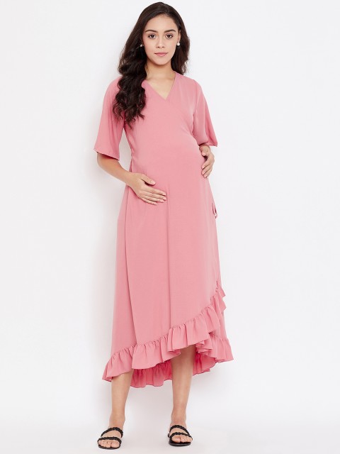 

The Kaftan Company Women Pink Solid Wrap Maternity Dress
