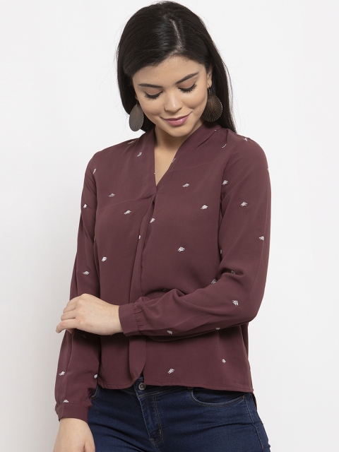 

LABEL REGALIA Women Burgundy Embroidered High-Low Top