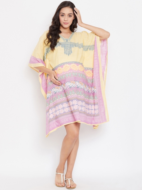 

The Kaftan Company Women Yellow & Pink Printed Kaftan Maternity Dress