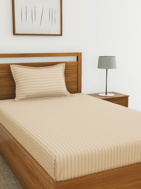 

URBAN SPACE Taupe Striped 220 TC Cotton 1 Single Bedsheet with 1 Pillow Covers