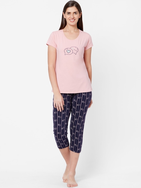 

Juliet Women Pink & Navy Blue Printed Night suit