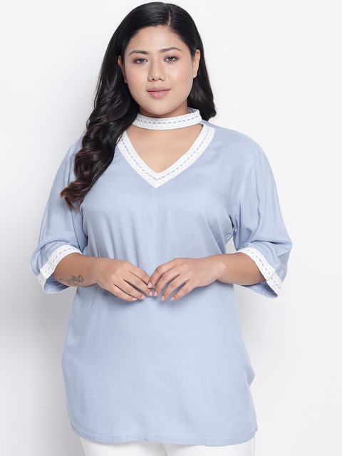 

Amydus Women Blue Solid Choker Neck Top