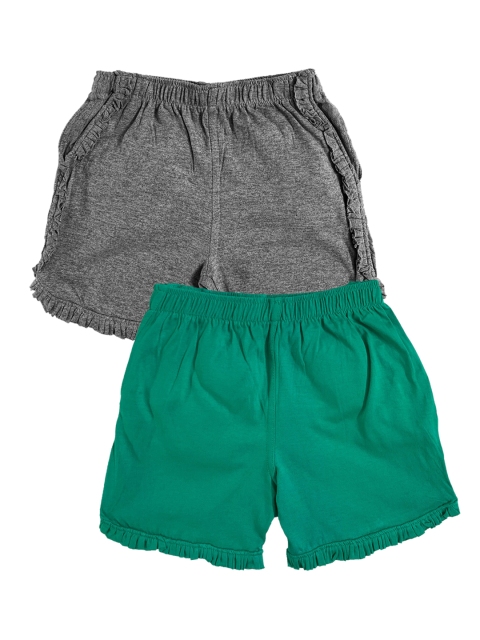 

KiddoPanti Girls Pack of 2 Solid Regular Fit Regular Shorts, Green