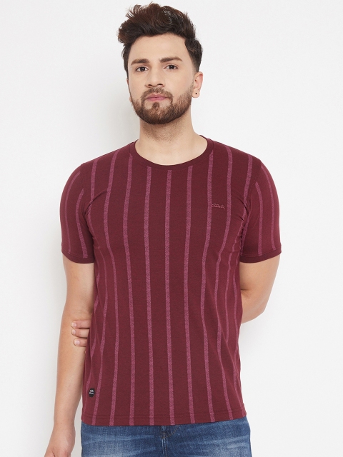 

Adobe Men Maroon Striped Round Neck T-shirt